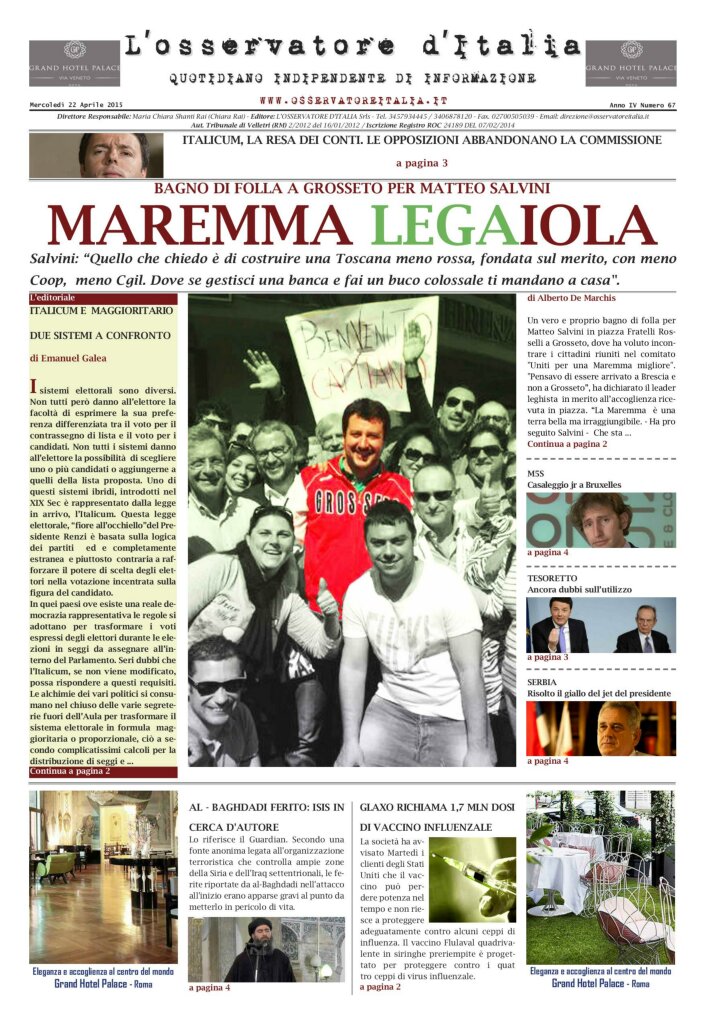L'osservatore d'Italia edizione del 22 Aprile 2015